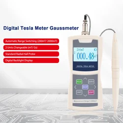 Gaussmeter Digital Tesla Meter 200mT/2000mT Standard Radial Hall Probe High Accuracy Sensitive Surface Magnetic Field Tester