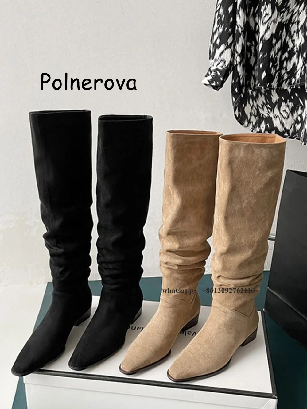 Solid Pointed Toe Boots Flat with Women's Shoes All-Match Spring Casual Look Slimmer Greater Stacking Western Cowboy Boots