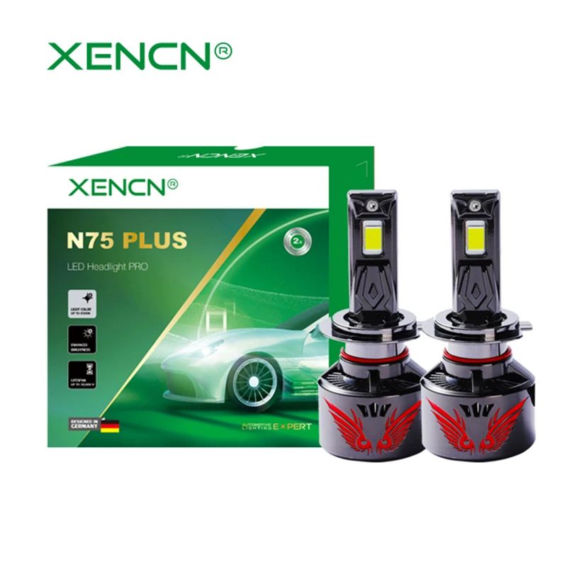 

Светодиодная фара XENCN N75 PLUS, 6500K, 75W, 7200LM, высокая яркость, долговечность, 12 светодиодных чипов, OEM, сделано в Китае