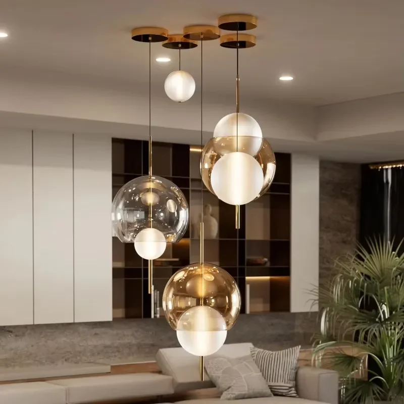 Modern Pendant Lamp Nordic Style Chandelier Made of Glass Hanging Lighting Fixture for Simple Bedrooms and Living Rooms