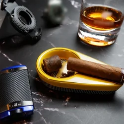 Ceramic Cigar Ashtray, Single Cigar Holder Gadgets, Round Ash Slot, Yellow Tobacco Cigarrate Ashtray Accessories, 4 Colors