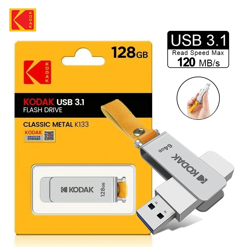 Kodak USB3.1 Metalowa pamięć flash 64GB 128GB 256GB Szybka pamięć obrotowa USB Stick do samochodów PC Kluczyk samochodowy