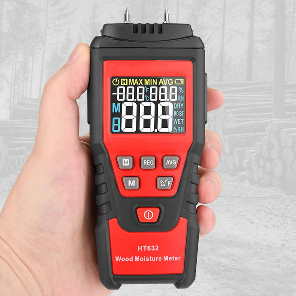 Testador de umidade de madeira HT632 eficiente para medição rápida e precisa de umidade em diferentes materiais de madeira e construção