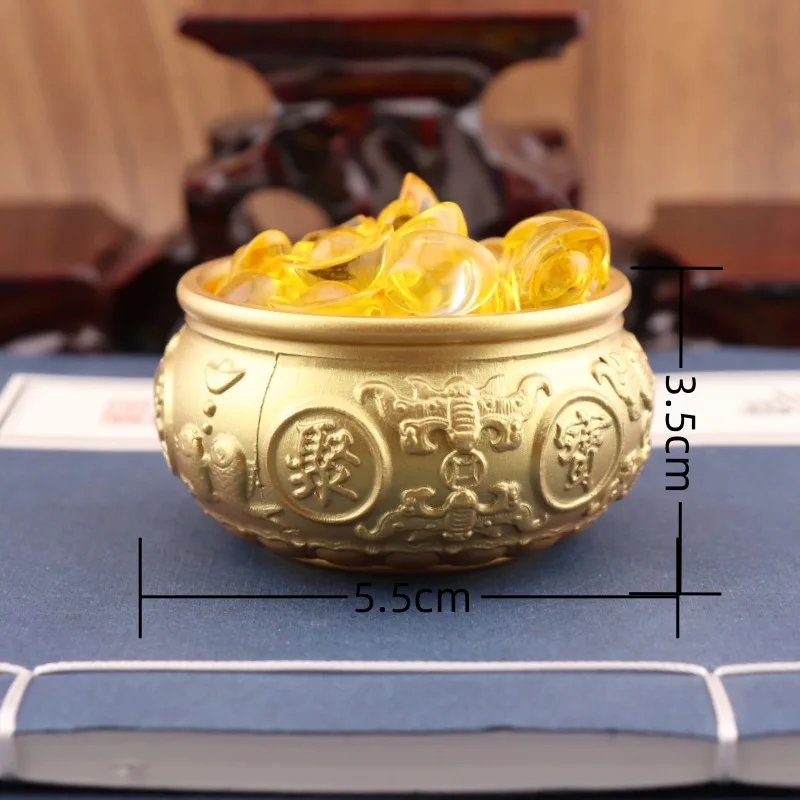 Brass Double Fish Treasure Bowl Gold Ornament Chinese Style Decoration Home Living Room TV Cabinet