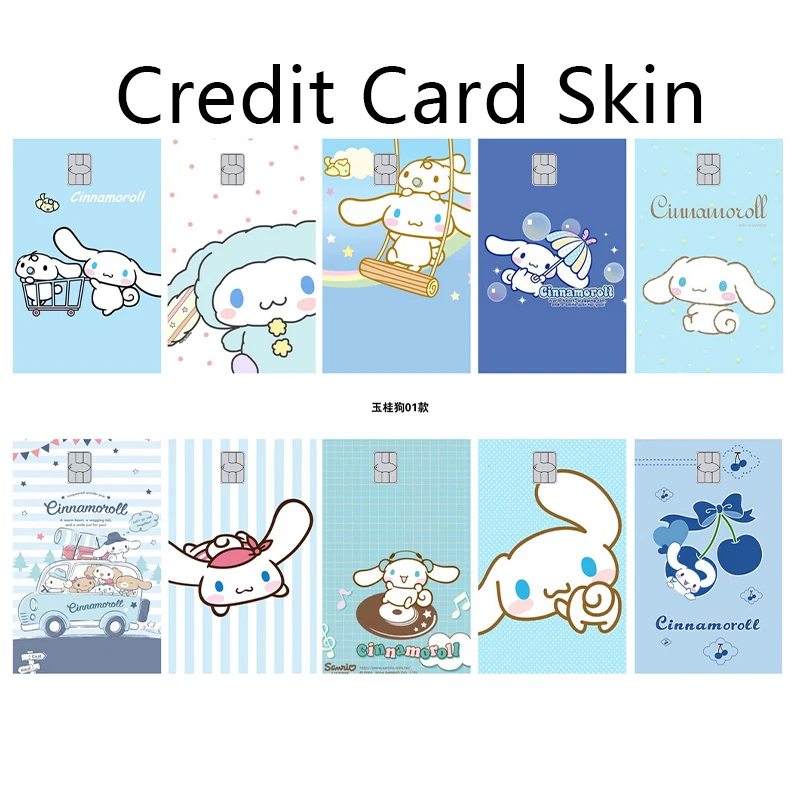 10pcs Anime Laser Cinnamoroll Credit Debit Card Stickers Single Sided Sticker Mate Front Film Protective Tape Skin Wholesale Toy