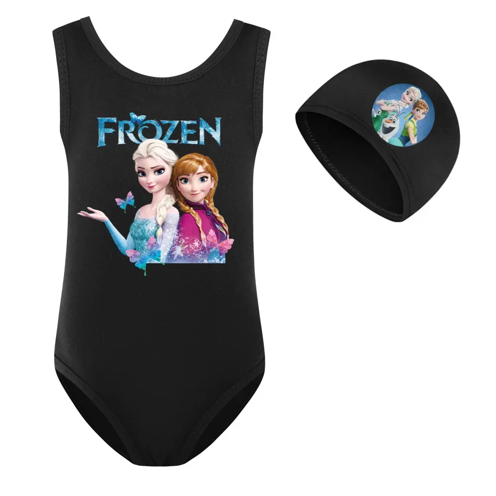 Girls One Piece Swimsuit Swimwear Bathing Suit Cartoon Frozen Anna Elsa Kid Sport Swimsuit Swimming Cap 2 Pcs/Set Baby Beachwear