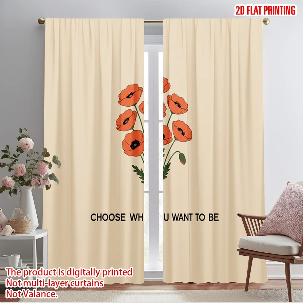 

2pcs 2D flat printing Curtain Poppies Choose Who You Want 100% Polyester Fabric Without Electricity All Season Party & Holiday