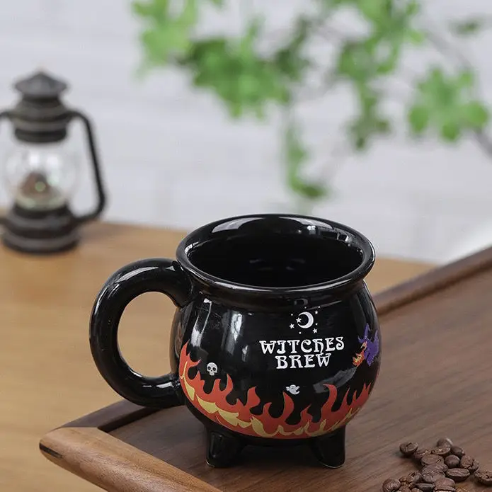 Halloween Witches Brew Cauldron Cup Witch Wizard Refining Medicine Cauldron Ceramic Candy Jar Gothic Black Mug Home Decor