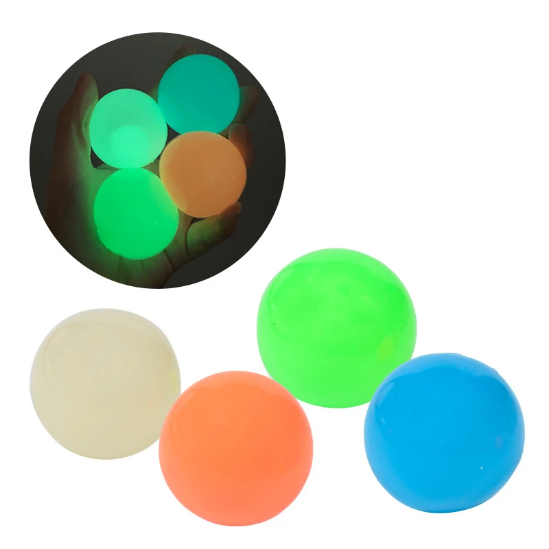 6pcs Luminous Wall Target Ball Sucker Sticky Ceiling Ball DecompressionToys Squeeze Ball For Kids Adult Colorful Rubber Balls