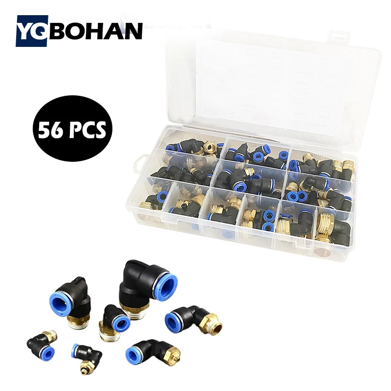 56PCS BOX PL8-02 PL10-02 PL6-02 PL12-02 Pneumatic Connector PL Trachea Elbow Air Fittings Hose Connectors Square Thread