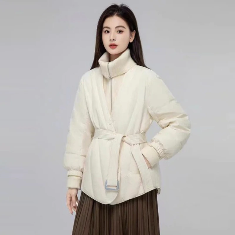 Piumino da donna finto in due pezzi di visone come piumino corto invernale Parka imbottito con piume d'anatra