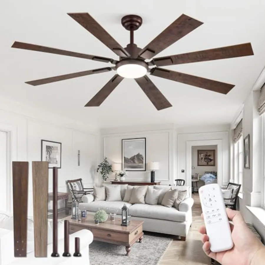 62 inch Oil Bronze Farmhouse Ceiling Fan with Light and Remote for Living Room Patio: Rustic Brown DC Motor, 6 Speed Reversible