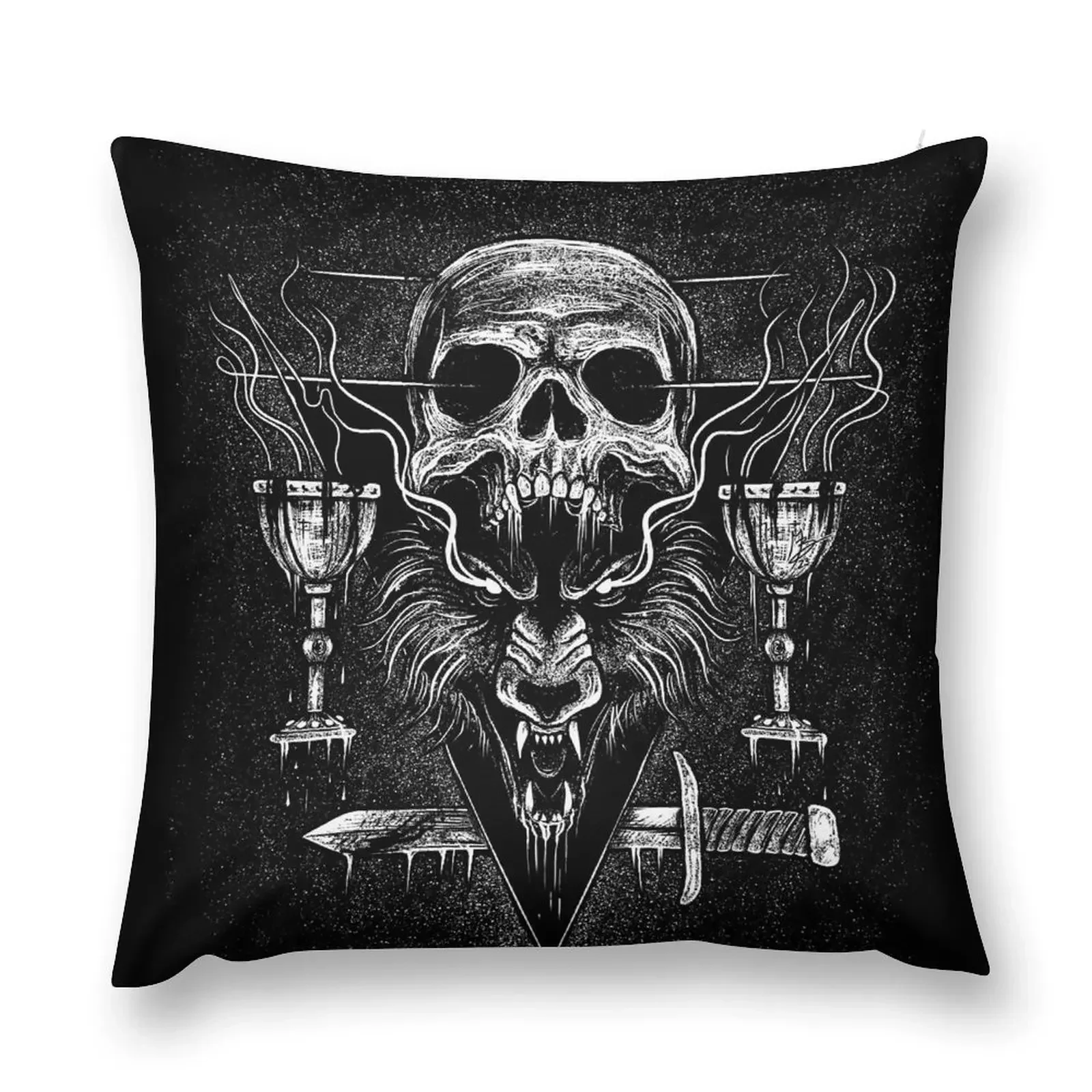 lycanthrope ritual, skull, wolf and chalices Throw Pillow Couch Cushions Christmas Pillowcase pillow