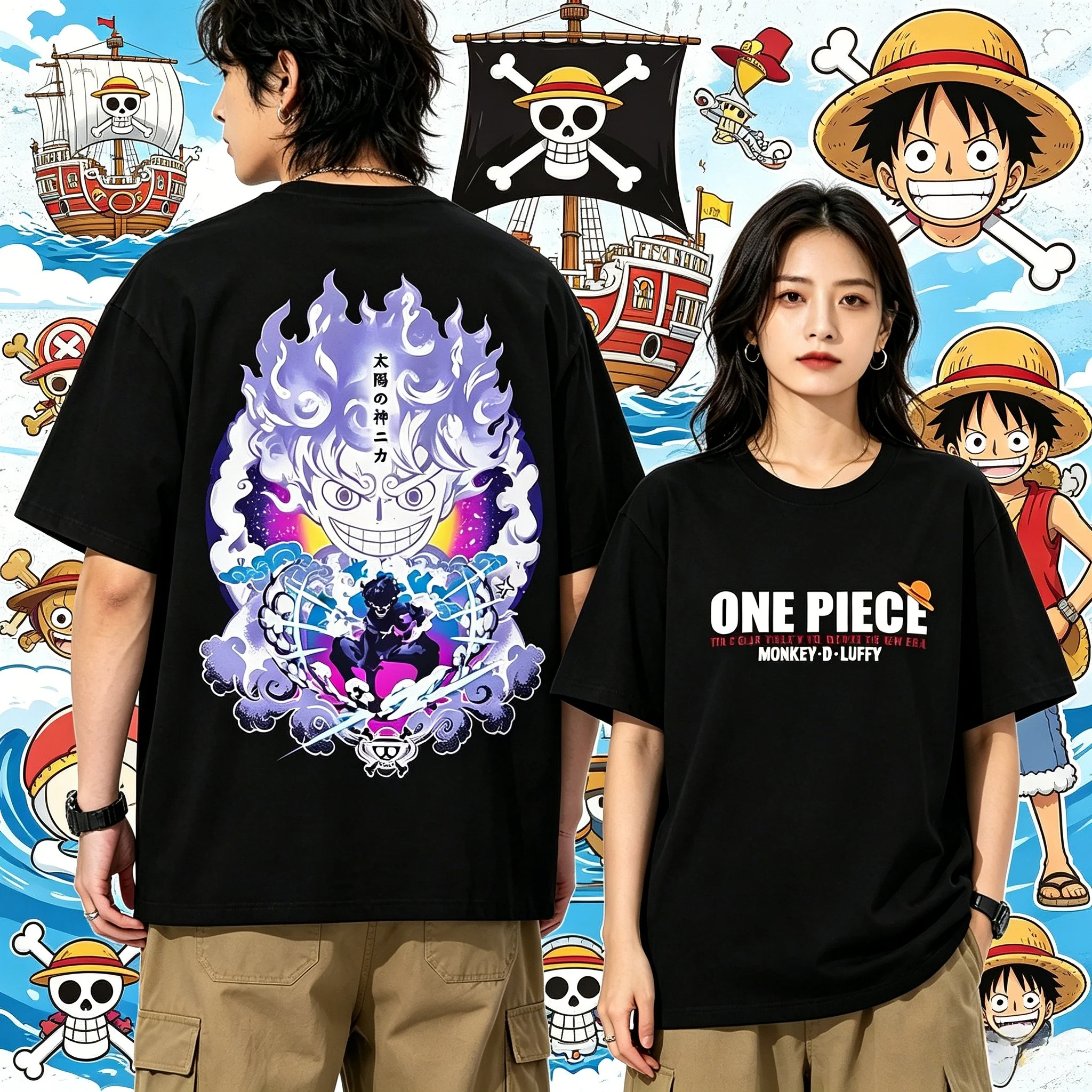 Última camiseta de One Piece Luffy Y2K para hombre, camiseta de algodón, camiseta de verano de Anime para niño, camiseta de manga corta para primavera y otoño para niños