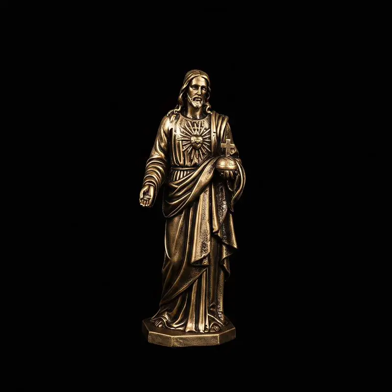 Brass Christ Statue Fine Carved Vintage Antique Finish Heirloom Quality Religious Sculpture for Home Decor Collection
