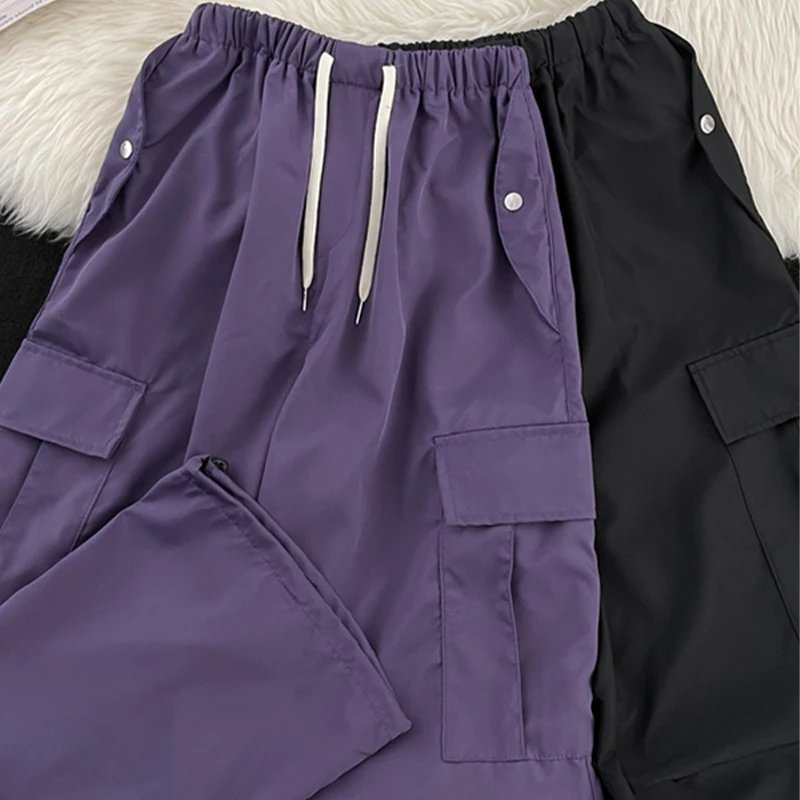 Men Workwear Pants Spring Autumn New American High Street Casual Loose Drawstring Trousers Fashion Versatile Pockets Solid Pants