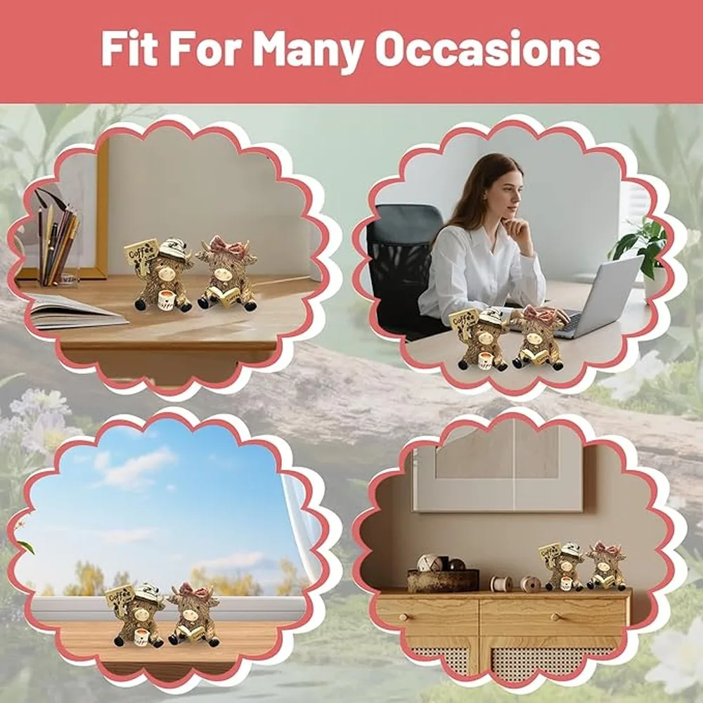 Novelty Cow Statue Coffee Theme Decor Resin Craft Figurine Durable Resin Vintage Rustic Style