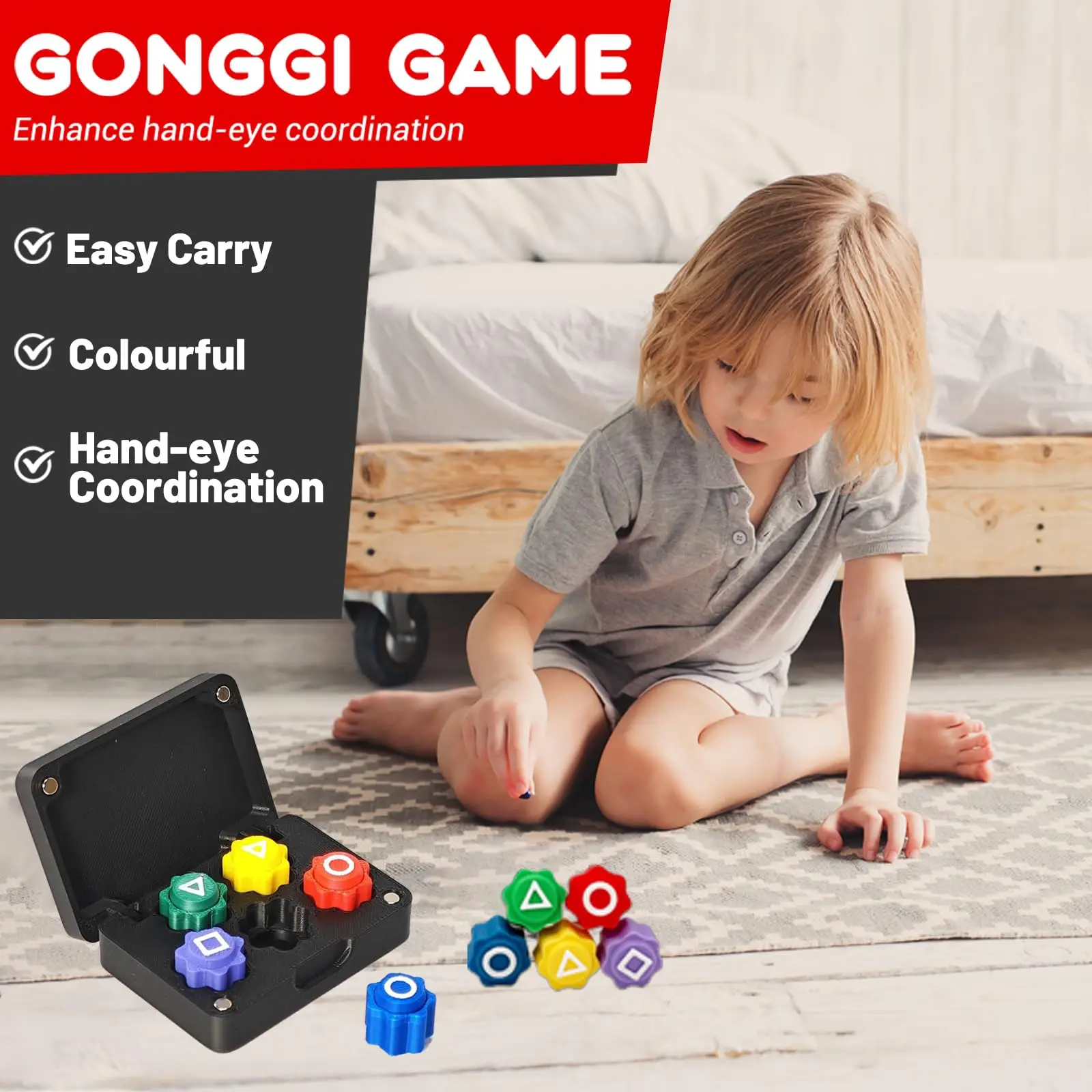 Set da gioco Gonggi, gioco coreano Gonggi calamari, Gonggi Stones Gonggi Jacks coreani, gioco tradizionale coreano Gong Gi con scatola