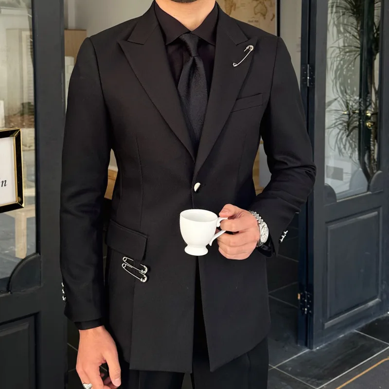 Top Quality Black Men Blazer Hombre Mariage Homme Personalized Party Dress Style Men Versatile Suit Coat Blazer Hombre Gentleman