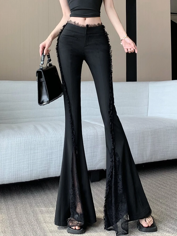 

Весна-лето, новый стиль, длинные брюки, женские ретро-дизайны, черные кружевные утягивающие элитные элегантные модные расклешенные брюки