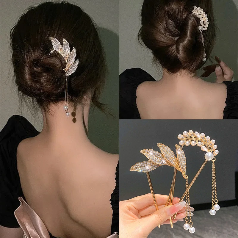 Temperament Pearl Pendant Hairpin Simple Modern Hairpin Ancient Wind Dish Hair Artifact Super Fairy Headdress Female