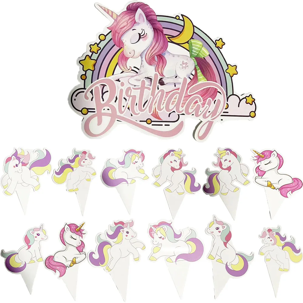 

New Unicorn Cake Topper Rainbow Cake Decorations with Stars Unicorn Balls Happy Birthday Cake Decorations for Ages Baby Shower