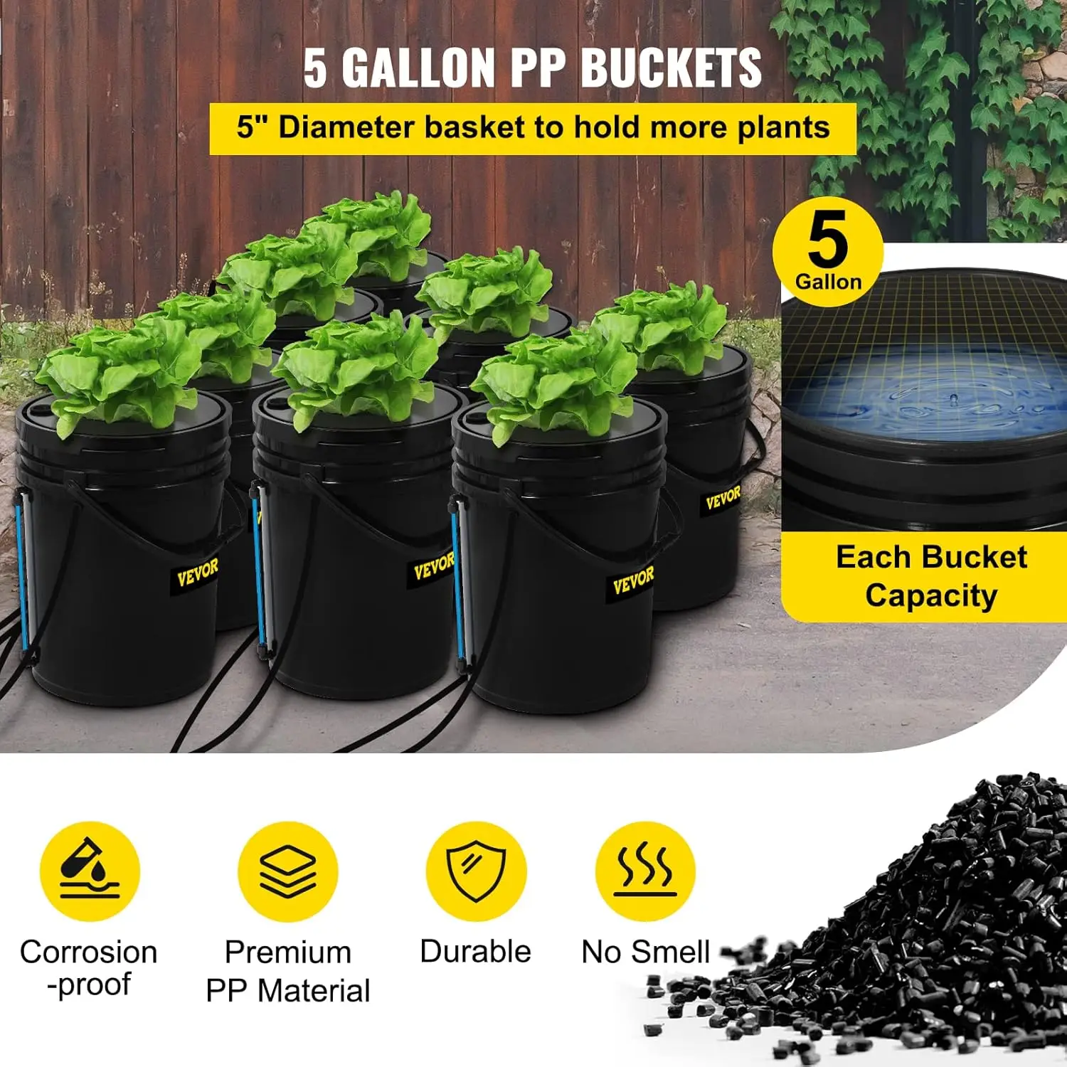 DWC Hydroponic System, 5 Gallon 8 Buckets, Deep Water Culture Growing Bucket, Hydroponics Grow Kit with Pump