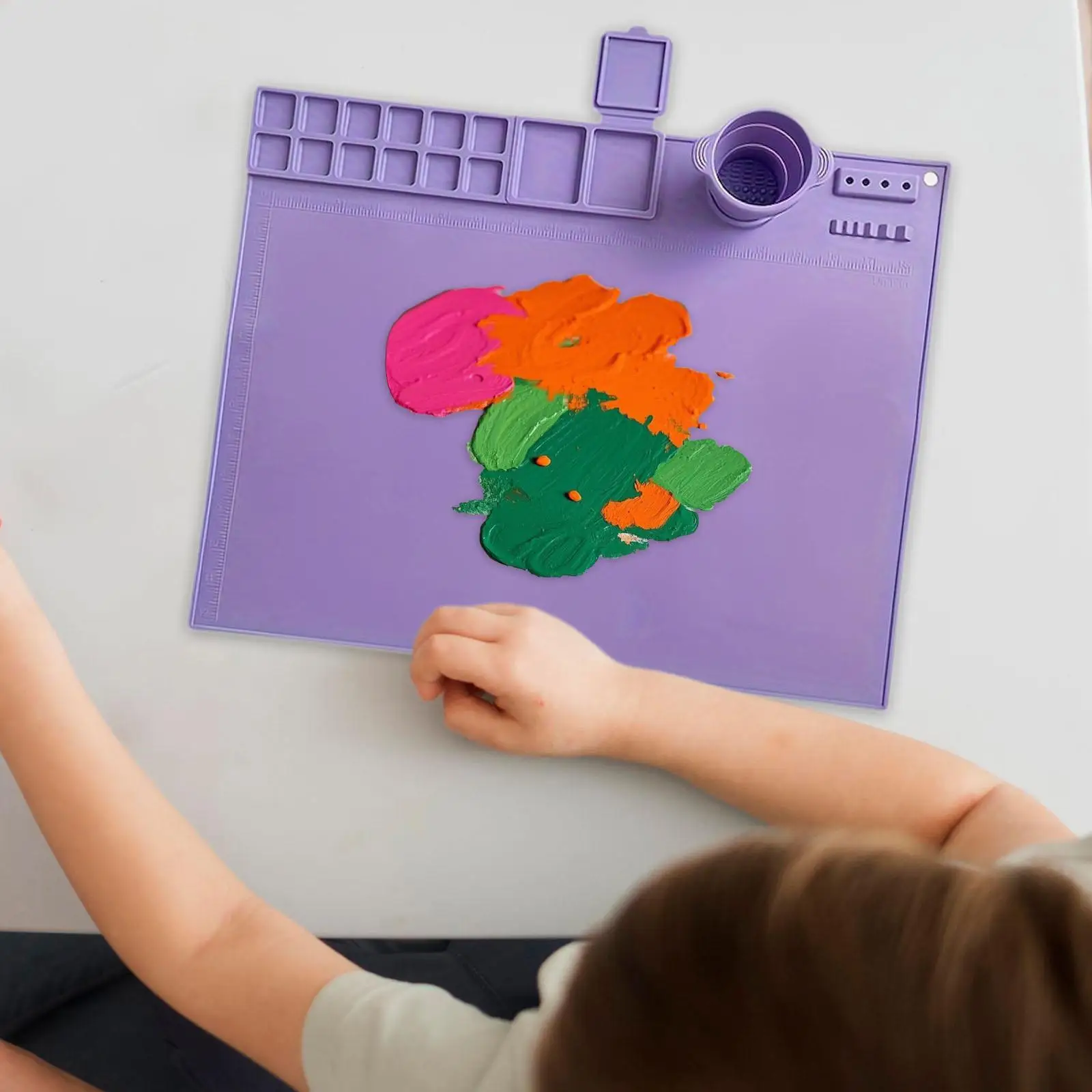 Soft Silicone Craft Mat with Paint Cup for Creative Graffiti Art and Drawing Multipurpose Desk Protector for Kids Adults