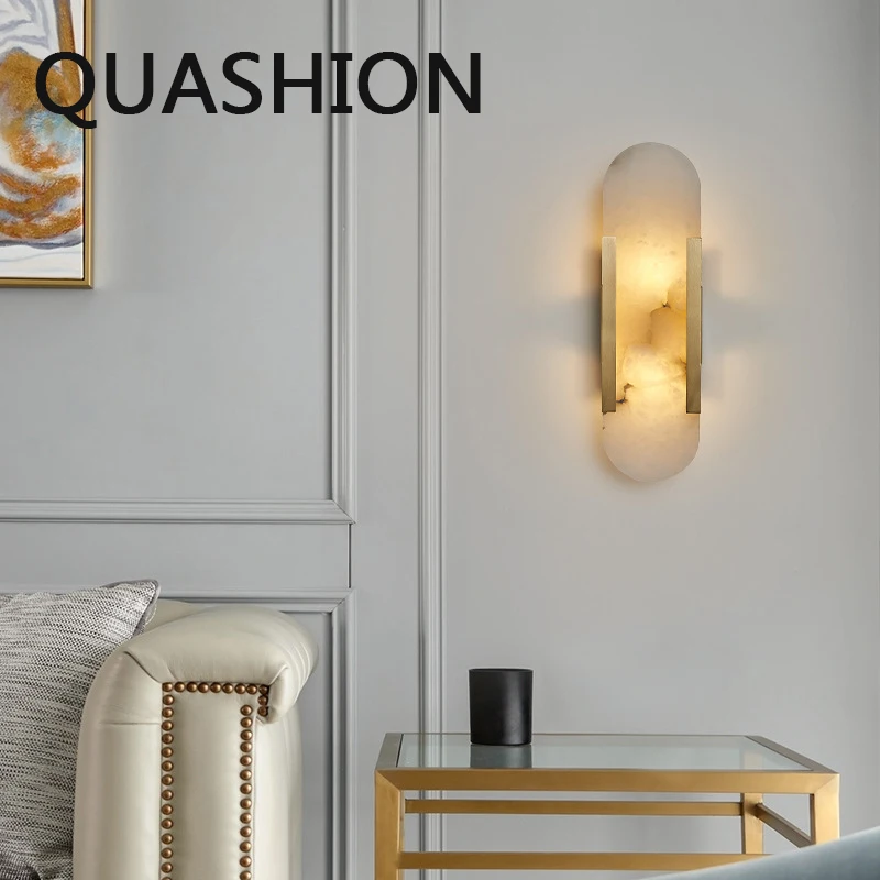 

LED G4 Holder Bedroom Decor Wall Lamp Marble Lampshade Iron Sconce Bracket Light TV Background Living Room Mirror Light Fixture