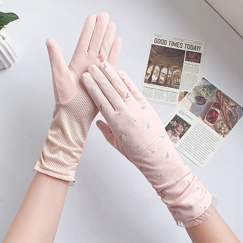 Summer Gloves for Women UV Protection Breathable Thin Cotton Mid-length Driving Bike Anti-slip Touch Screen White Gloves