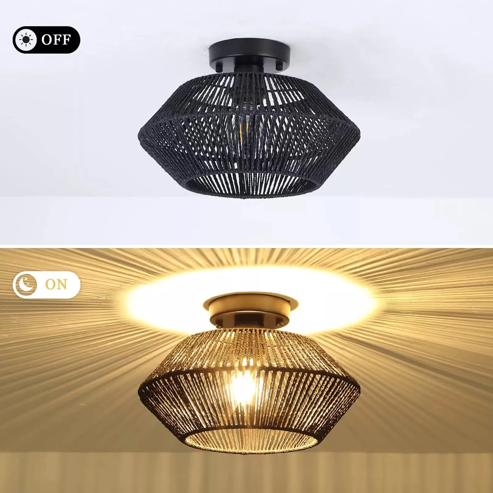 2 Inch Woven Rattan Chandelier Style E26 Recessed Ceiling Light Hallway Bedroom