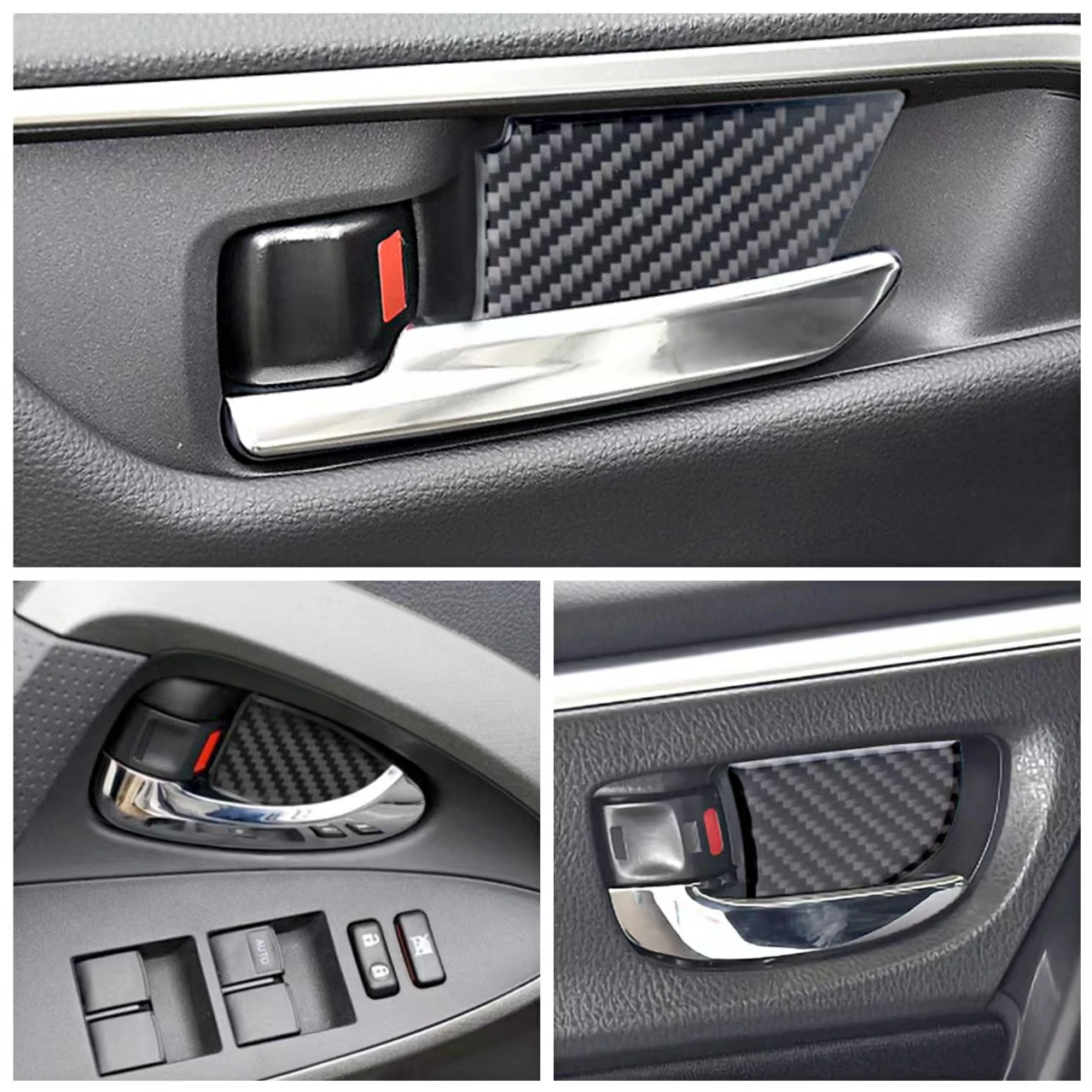 Carbon Fiber Car Inner Door Bowl Handle Cover Trim Decal Stickers For Toyota RAV4 Corolla Camry Tundra Car Interior Accessories