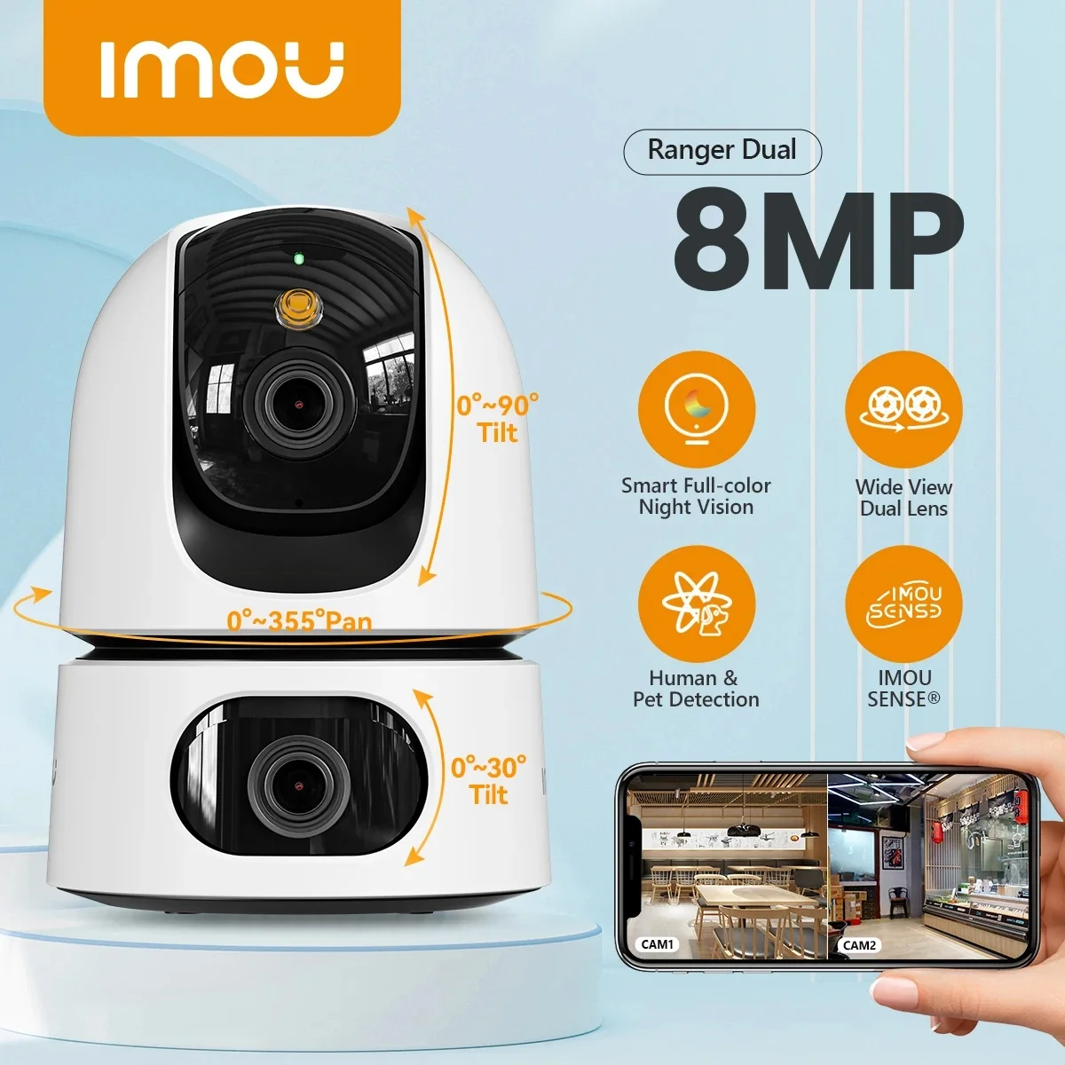 IMOU Ranger Dual 8MP Security Protection 5+3MP Dual Lens WiFi Camera Human&Pet Detection Two-Way Talk Home Security Surveillance