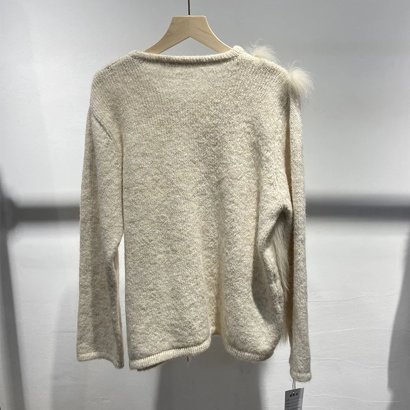 เสื้อสเวตเตอร์ขนสุนัขจิ้งจอกแท้ ดีไซน์พิเศษสำหรับผู้หญิง ฤดูใบไม้ร่วง 2025 เสื้อแจ็คเก็ตขนสัตว์ถักนิตติ้ง ฤดูใบไม้ผลิ ขนสัตว์แท้