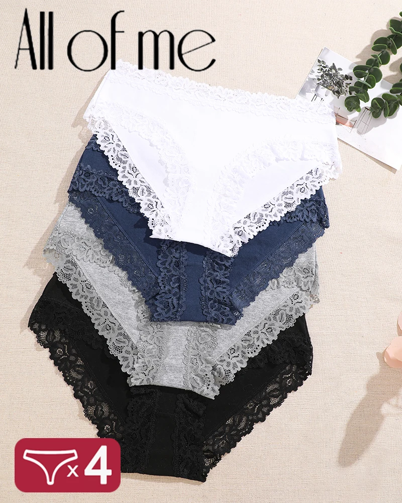 4Pcs/Set Women's Cotton Panties 5 Colors S-XL Underpants Sexy Lace Floral Briefs Female Comfortable Stretchy Lingerie Intimates