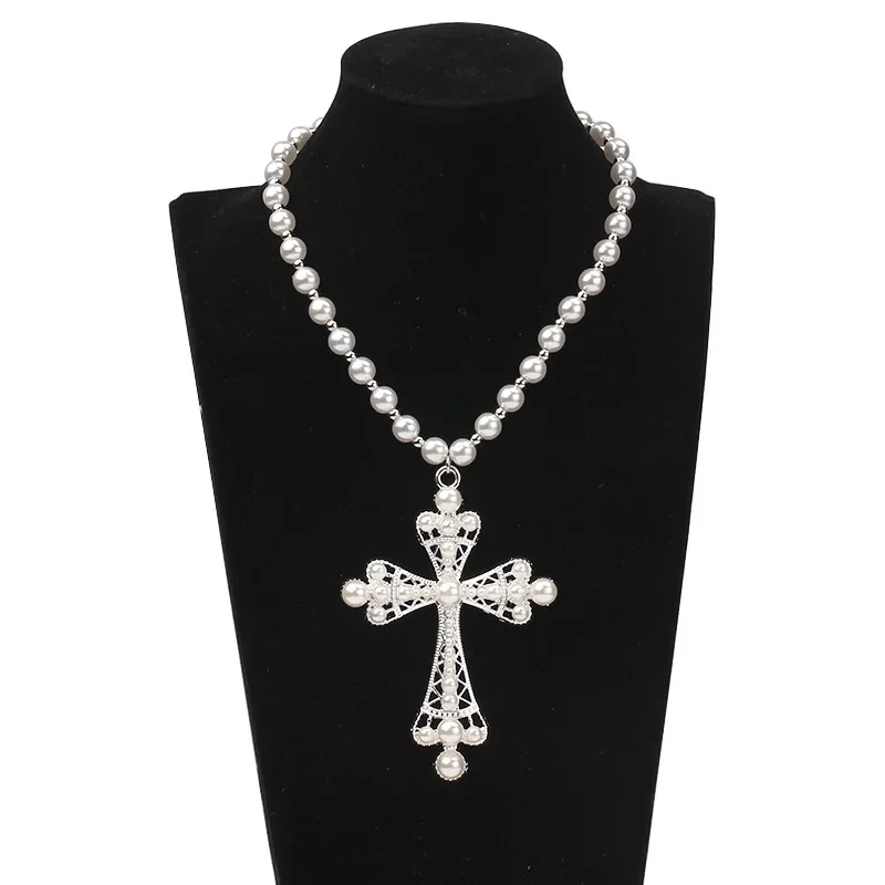 Hot Selling Exquisite Personalized Fashion Hip-Hop Cross Imitation Pearl Versatile Necklace Women'S Jewelry Gift Batch image 6