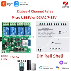 Zigbee Tuya Smart Home Relay for 2MQTT Gateway Hub,4CH Motor Switch Module,DC 12V 24V 32V 110V,4 Channel Radio RF Remote Control