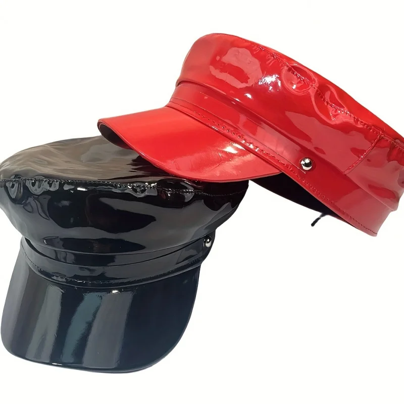 Patent Leather Octagonal Beret Japanese Exaggerated Rhinestone Sailor Hat Influencer Newsboy Cap Flat Brim Beach Baseball Cap