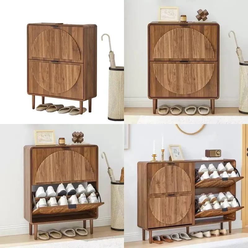 Shoe Cabinet with Two Flip Drawers Stylish Entrance Foyer Storage for Porch Hallway Organization Space Saving Design