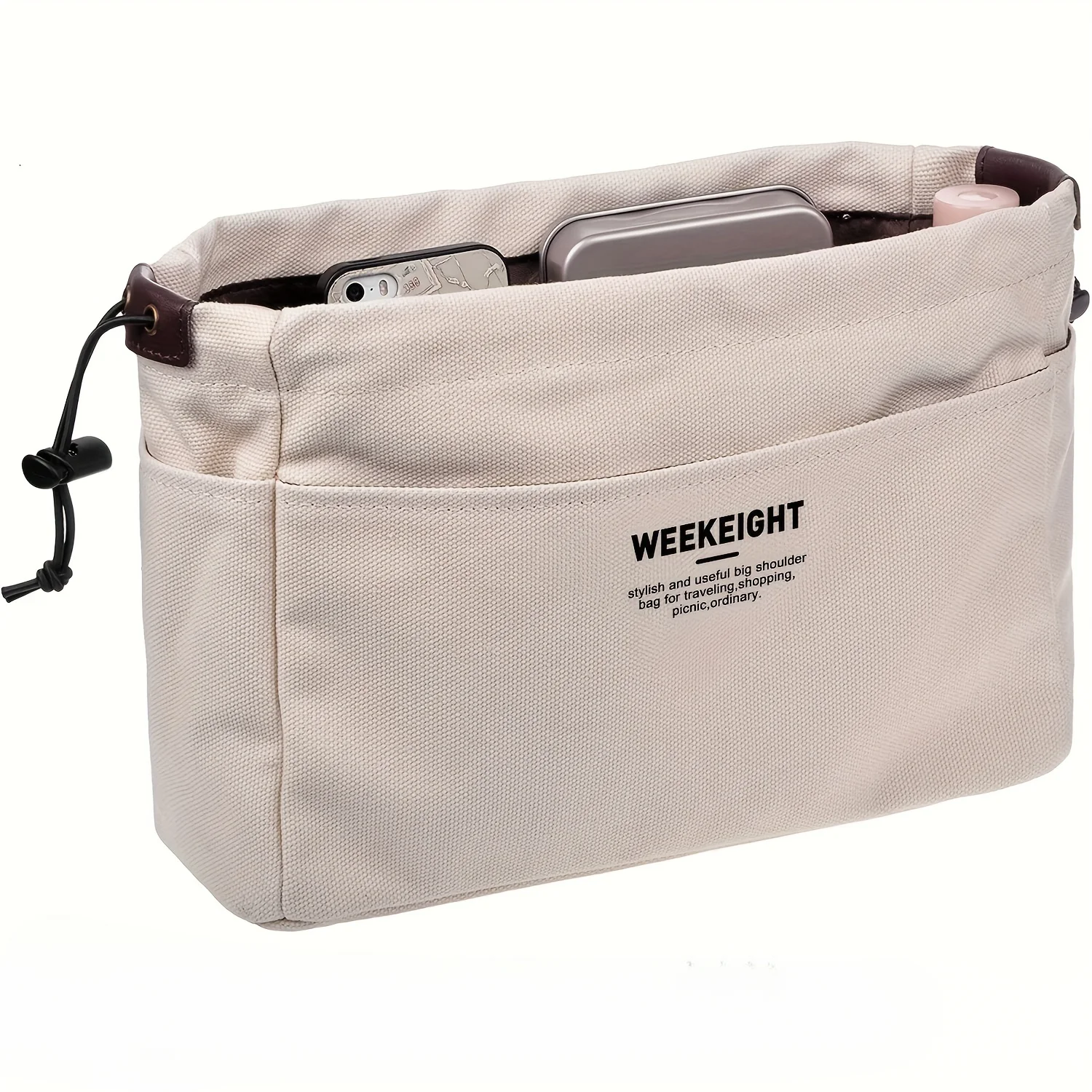 Lightweight Drawstring Canvas Storage Bag with Multi-Pockets for Easy Travel and Organization