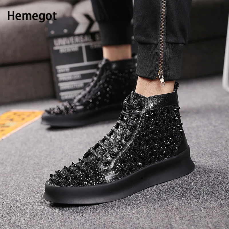 

Cool Rivet High-Top Shoes Men's Height-Increasing Boots Men's Handsome Casual All-Match High-Top Sneakers Men's Shoes