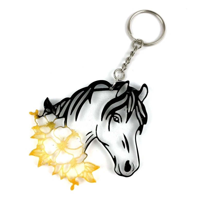 Horse for Head Keychain Epoxy Resin Decorative Mold with Hole Animal Pendant Mol