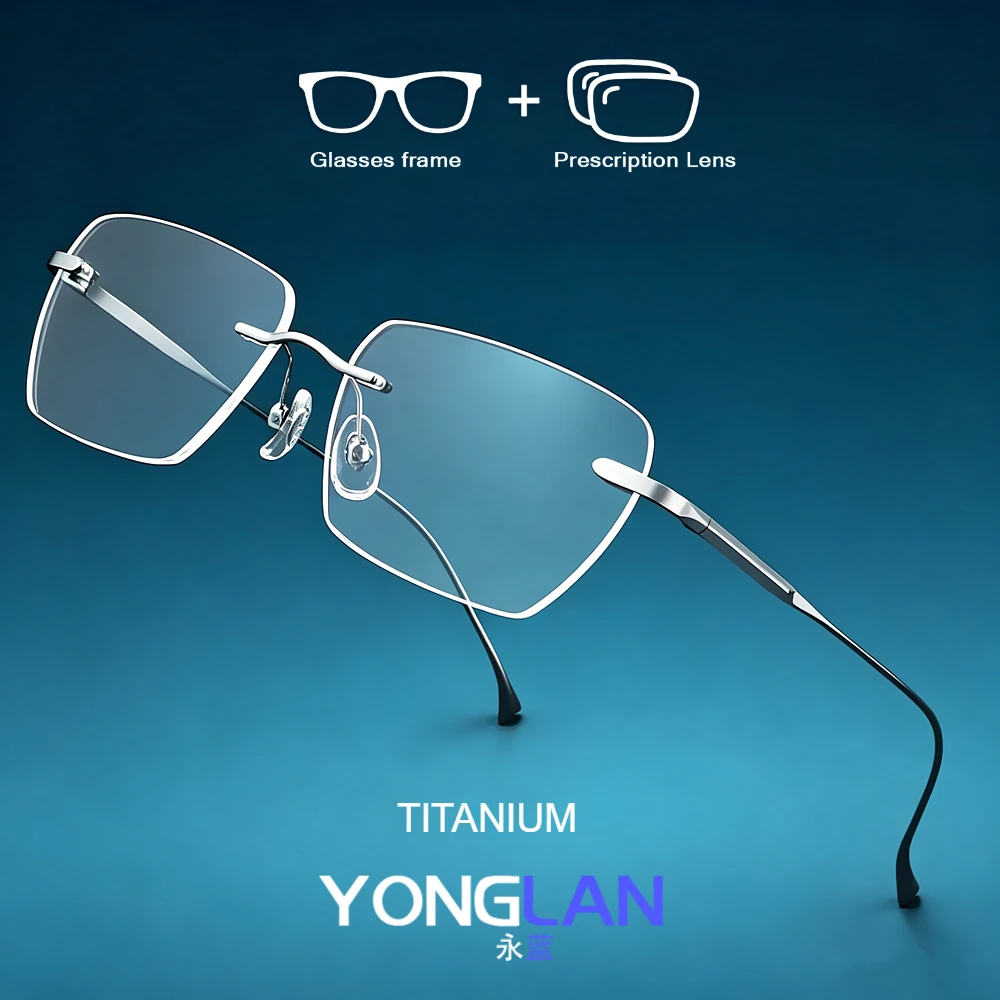 

YONGLAN Titanium Rimless Eyeglasses Prescription Glasses Optical Lenses Myopia Hyperopia Reading Eyewear Customized Progressive