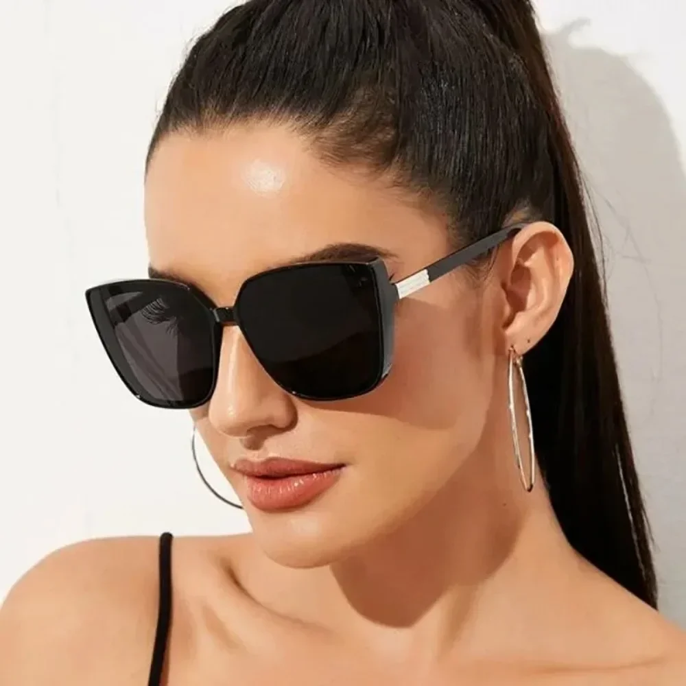 Lunettes de soleil œil de chat pour femmes, vintage, noir, miroir, grand cadre, cool, sexy, mode