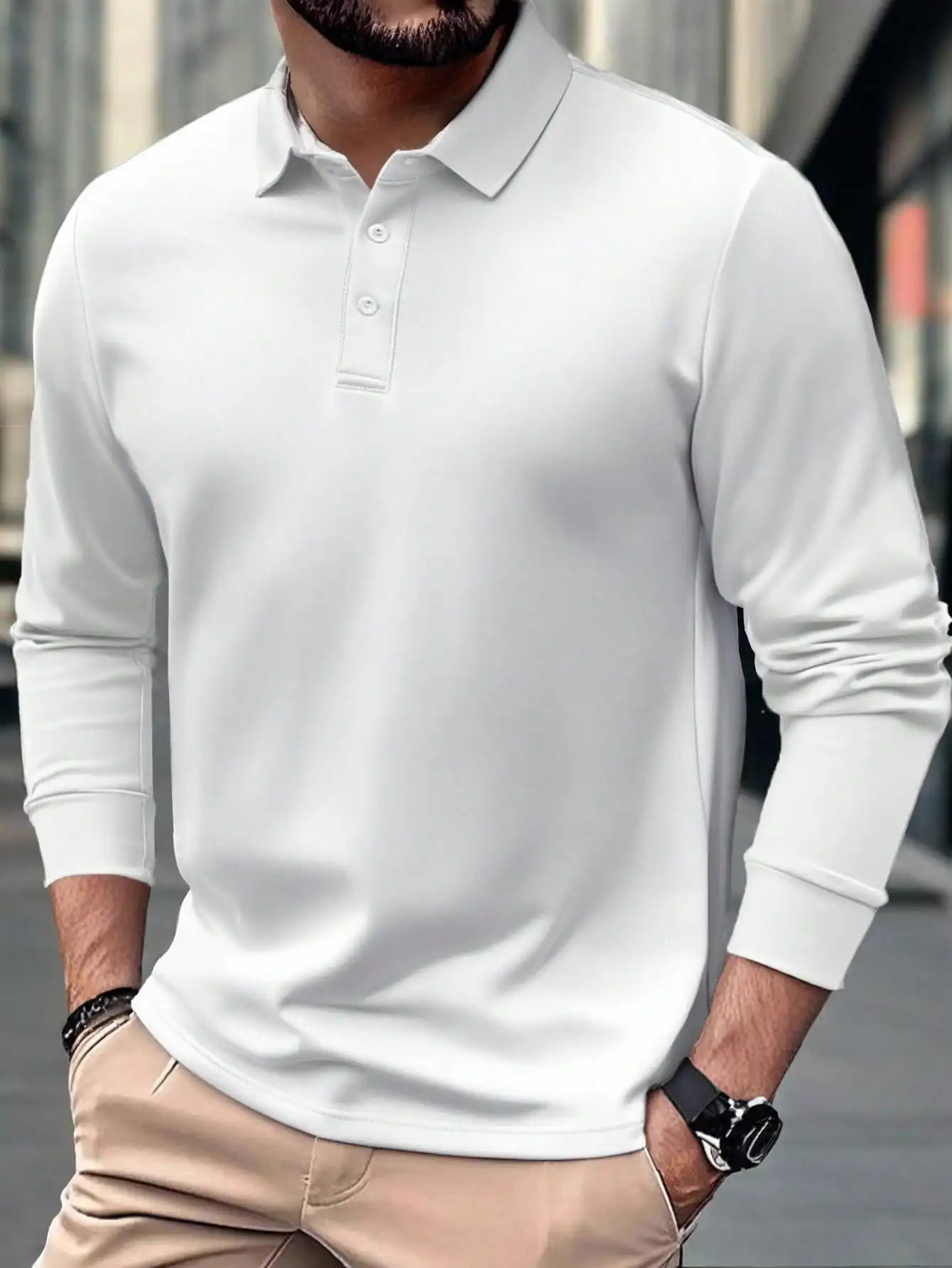 

Men's Long Sleeve Polo Shirt Lightweight Polyester Casual Solid Color Business Campus Style