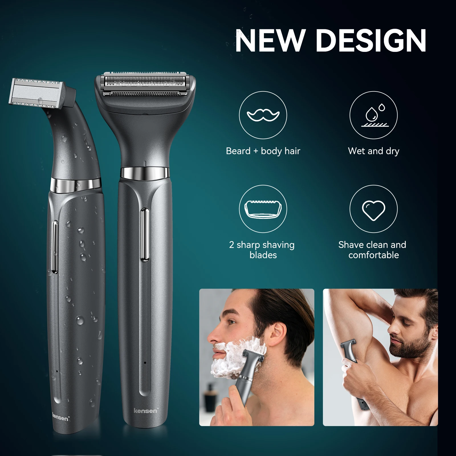 KENSEN S1 Electric Shaver Body Hair Trimmer for Men 2 in 1 Professional Shaver Razor Nose Hair Beard Trimmer Shave Razor MEG-578