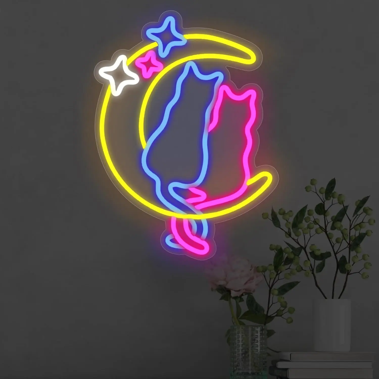 

Moon Cat Neon Sign Dimmable Neon Lights for Bedroom Hotel Man Cave Wedding Kids Room Decor Aesthetics Draw Birthday Gifts ﻿