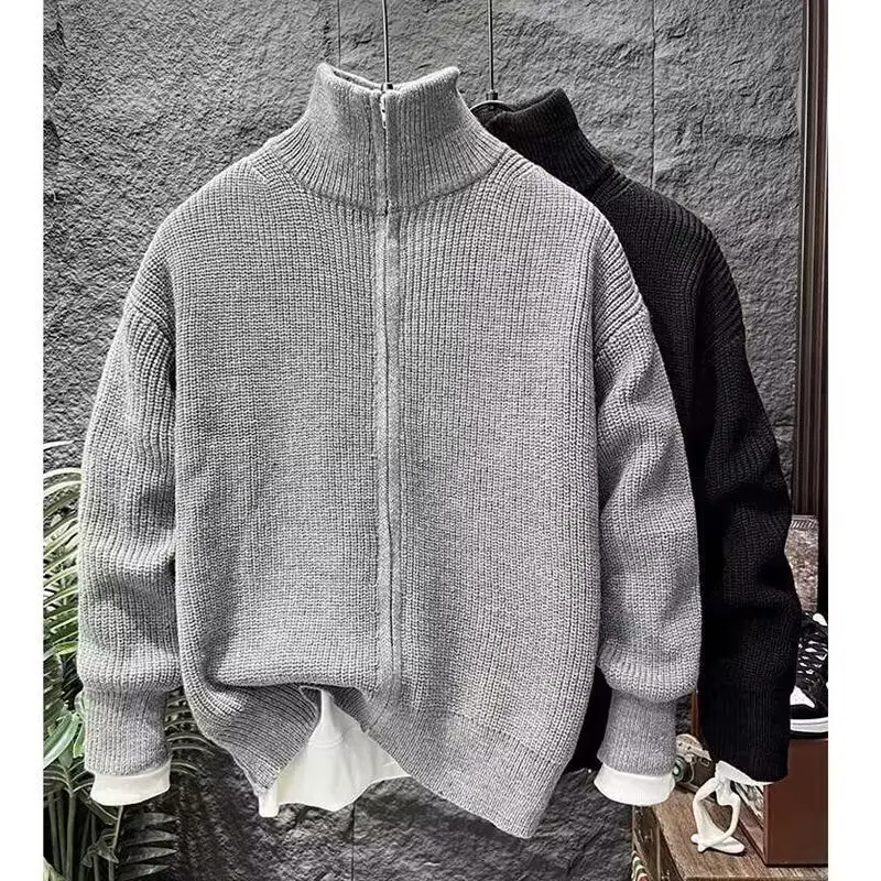 

American Retro Casual V-Ne Knitted Sweater Men's Color Open Cardigan Soft Polyester Winter Long Sve Faionable