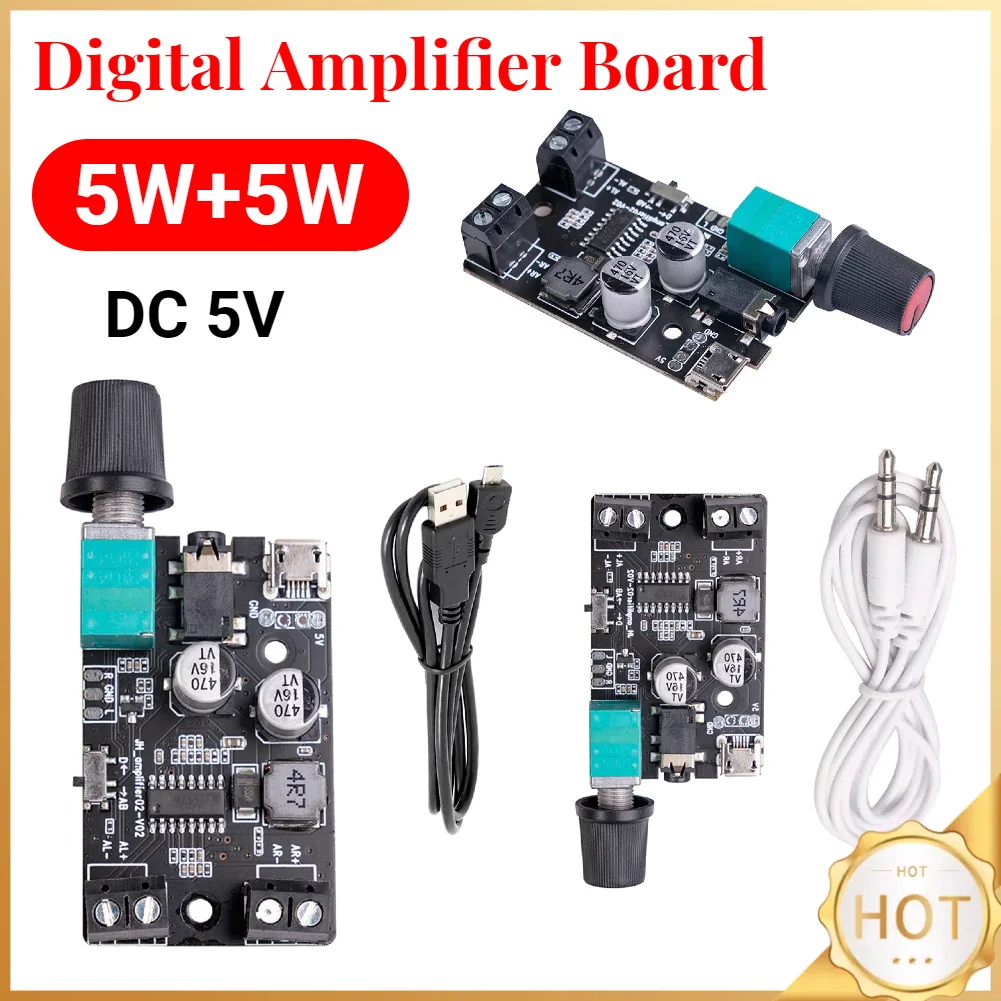 2x5W Digital Power Amplifier Board AUX Speaker DC 5V Dual Channel Stereo Home Music Wireless Module Audio AMP with Volume Contro