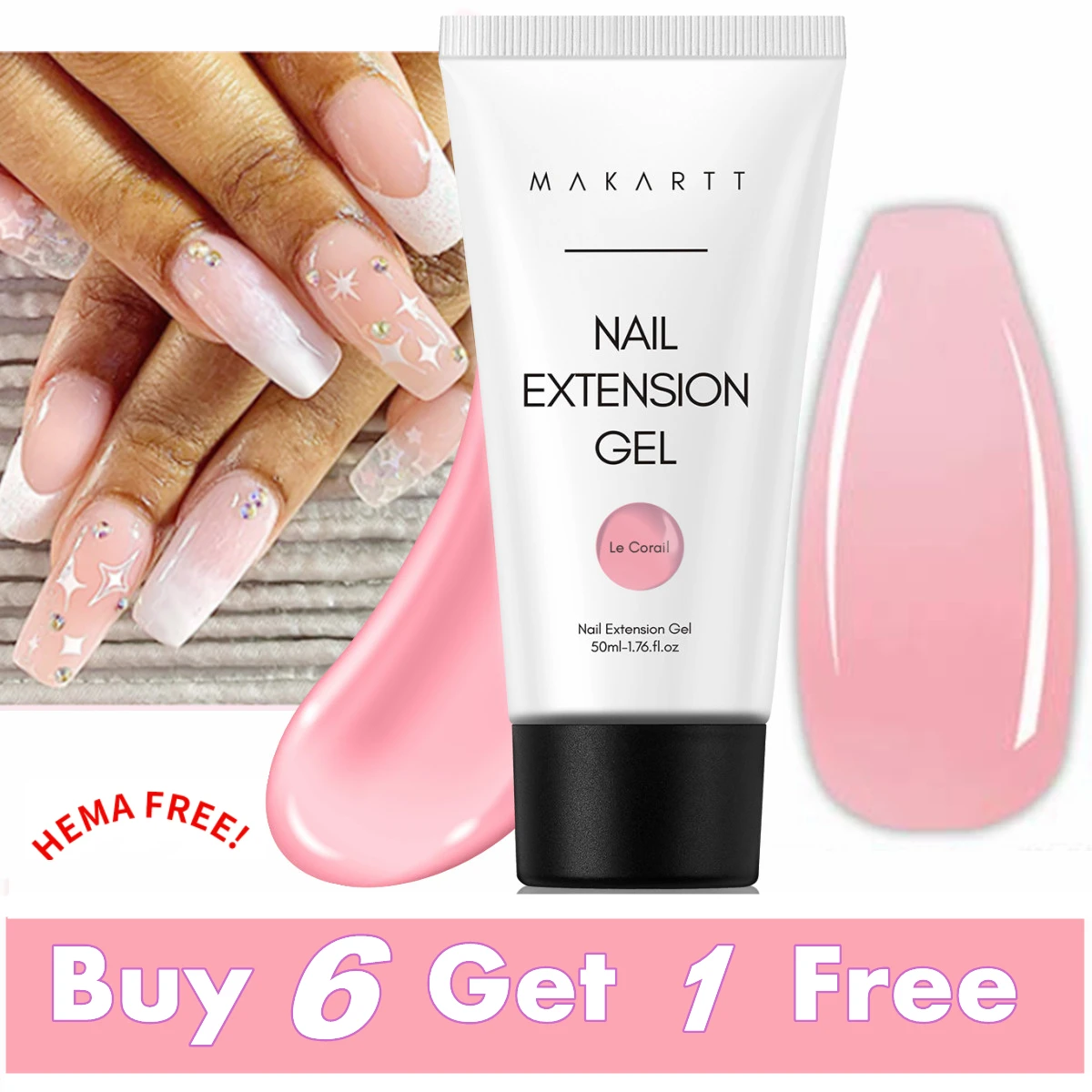 Makartt Poly Nails Acryl Gel , 50ML Nail Extension Gel Nail Enhancement Gel Clear Pink Hard Builder Gel Varnish Long Lasting